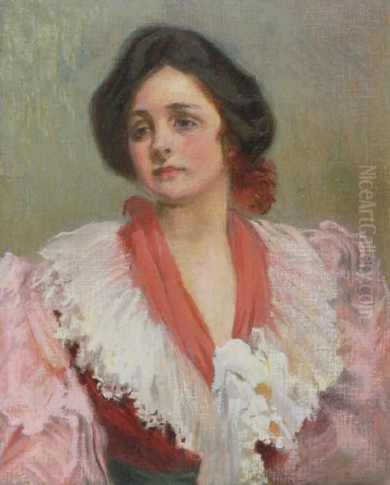 Portret Spiewaczki - Studium Oil Painting by Jozef Mehoffer