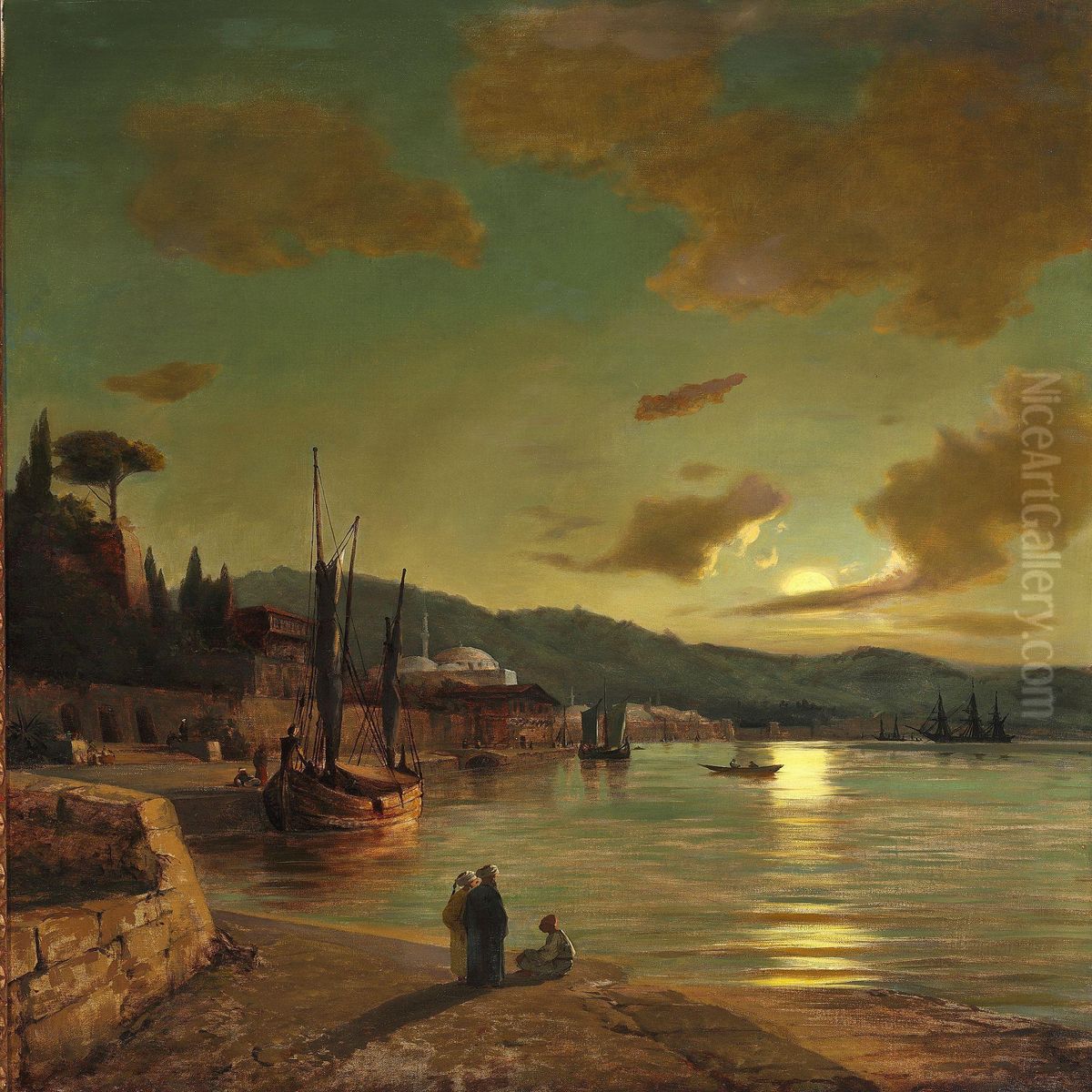 Evening Light Off Constantinople Oil Painting by Anton Melbye
