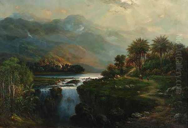 A Blue Hole, Jamaica Oil Painting by Fritz Sigfred Georg Melbye