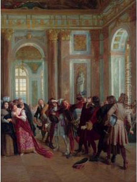 Jean Bart In The Galerie Des Glaces At Verailles Oil Painting by Gaston-Theodore Melingue