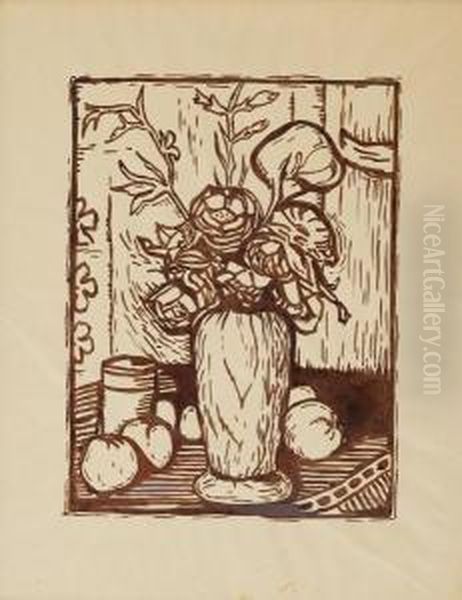 Vaso Di Fiori Con Frutta In Interno, 1920 Ca. Oil Painting by Felice Melis Marini