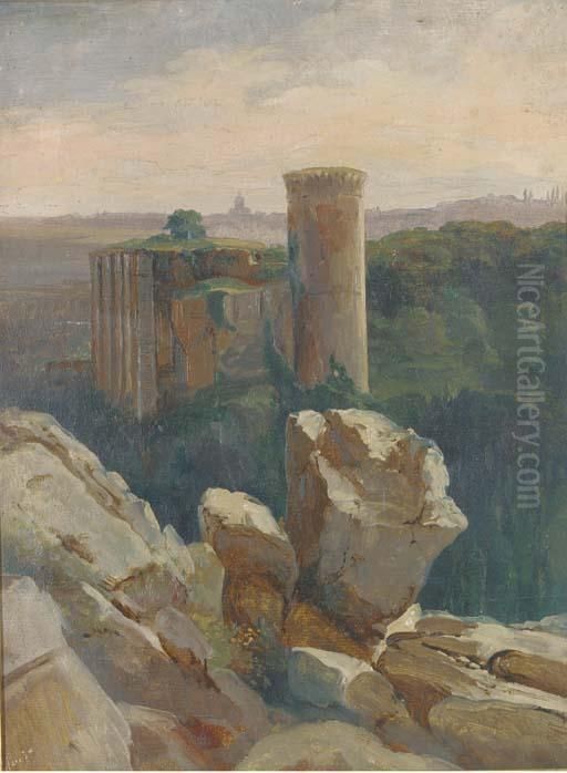 Ruins Before The Roman Campagna Oil Painting by Leon Auguste Melle