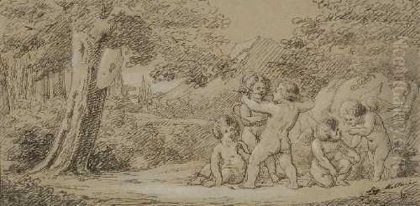 Amoretten Beim Bogenschiesen Oil Painting by Napoleone Mellini