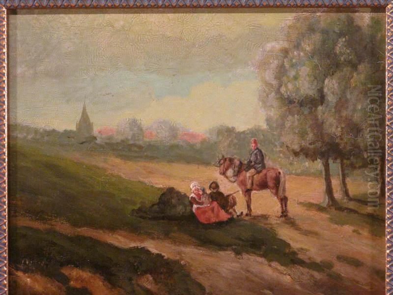 Landschaft Mit Personenstaffage Vor Stadtsilhouette Oil Painting by Samuel Henri Mendes Da Costa