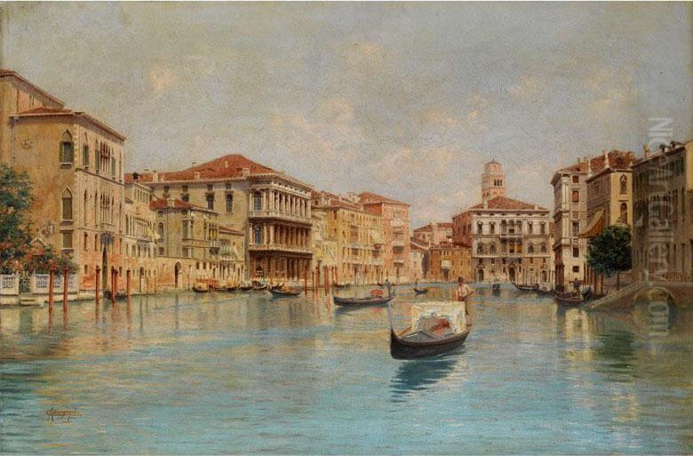 Venedig - Blick Auf Den Palazzo Grassiam Canal Grande Oil Painting by Carlo Menegazzi