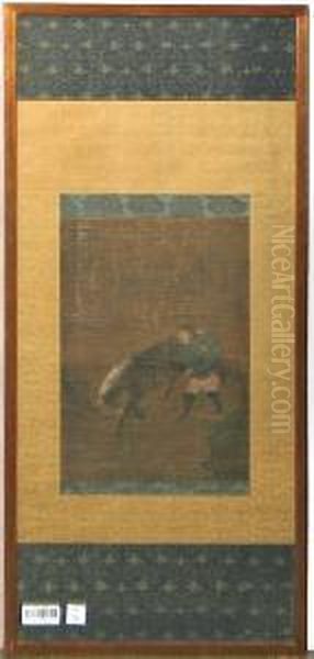 Horse And Groom Oil Painting by Zhao Mengfu