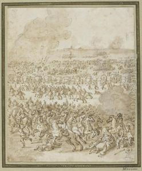 A Cavalry Battle Oil Painting by Matthaus the Elder Merian