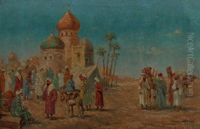 Arabischer Markt Mit Moschee Im Hintergrund Oil Painting by Rene Merion