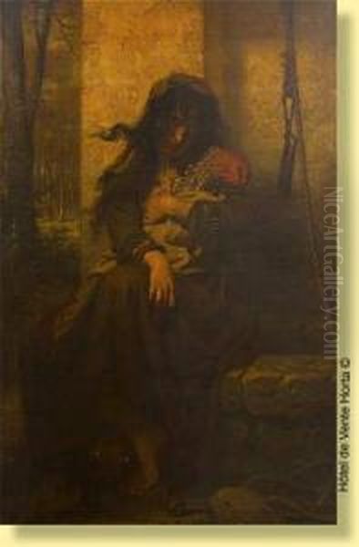 Lunatique A Etretat Oil Painting by Hugues Merle