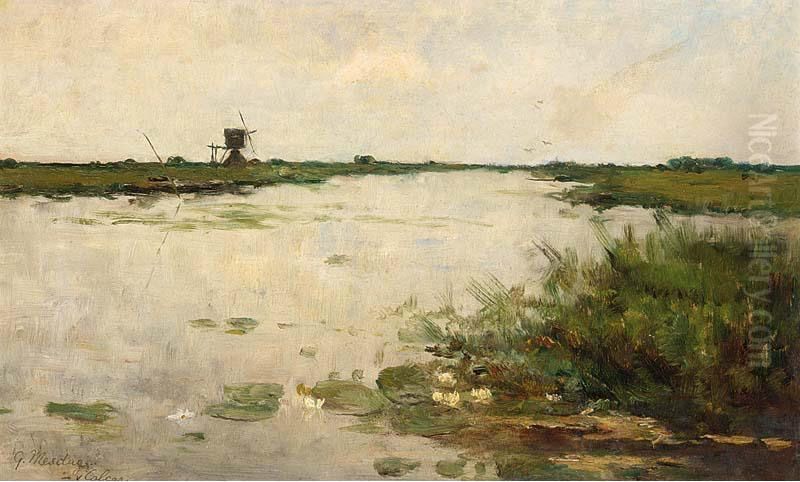 Plas Bij Kortenhoef Oil Painting by Geesje Van Calcar