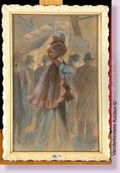 Elegante Chez Le Bouquiniste Oil Painting by Lucien Metivet