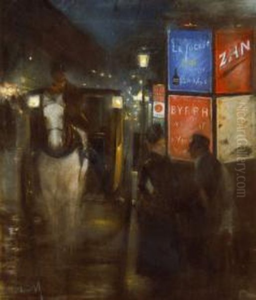 Conversation Galante Pres De La Colonne Morris. Oil Painting by Lucien Metivet