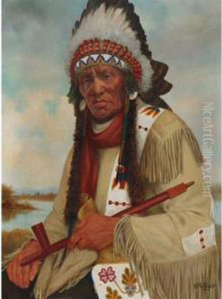 Chief Muskeg, File Hills Reserve Oil Painting by Henry Metzger