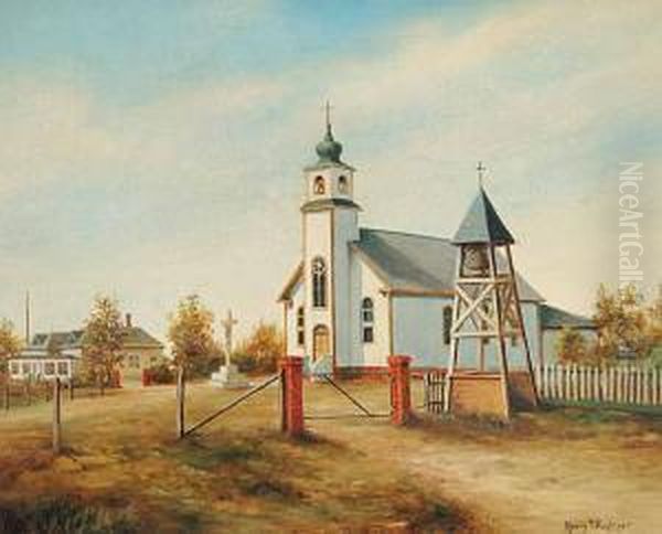 Untitled - Country Church Oil Painting by Henry Metzger