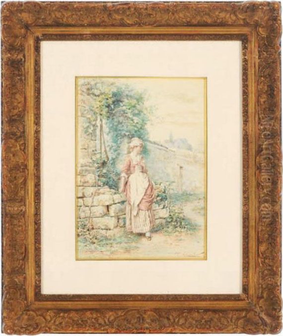 A Maiden By A Well Oil Painting by Emile Pierre Metzmacher