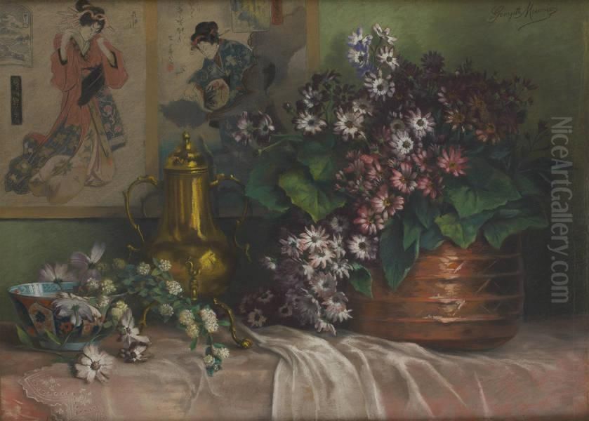 Composition Florale Et Chinoiserie Oil Painting by Georgette Meunier