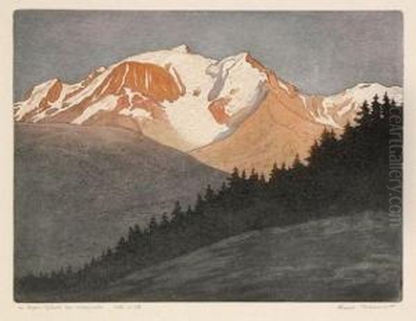 Le Mont Blanc Au Crepuscule Oil Painting by Henri Georges Jean Isidore Meunier