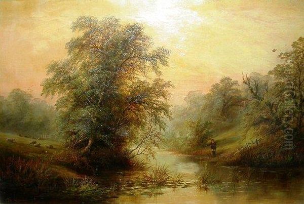 Figure By A Stream Oil Painting by W Meuston