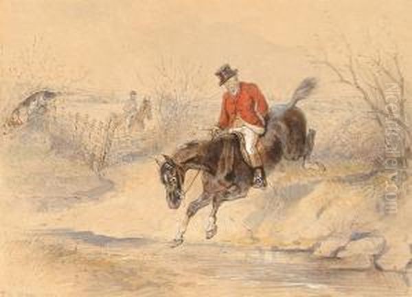 Crossing A Stream Oil Painting by Thomas Hillier Mew