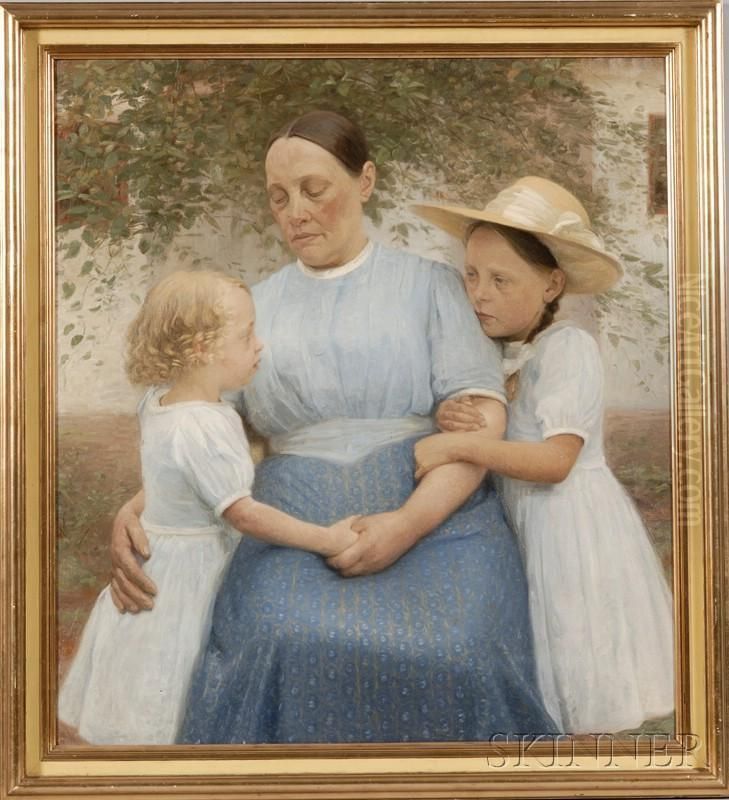 Portrait Of A Mother And Two Children Oil Painting by Carl Meyer