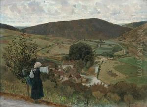 A Farmworker Overlooking Wertheim Oil Painting by Meyer, Hans