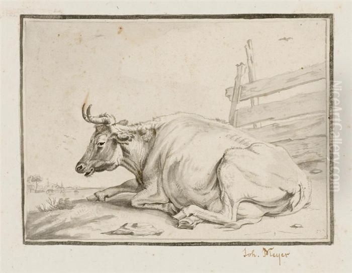 Reclining Cow. Oil Painting by Johann Jakob Meyer
