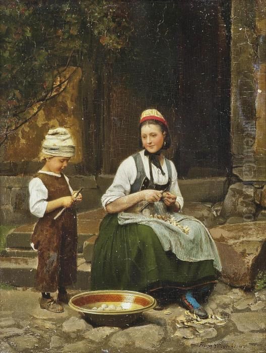 Peeling Potatoes Oil Painting by Franz Eduard Meyerheim