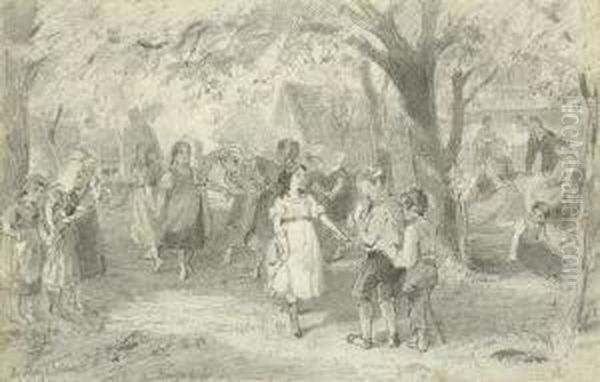 Kinder Bei Tanz Und Spiel Im Garten. Oil Painting by Friedrich Edouard Meyerheim