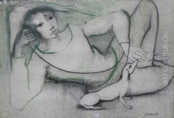 l'arlequin Au Teckel Oil Painting by Michelle Michaux