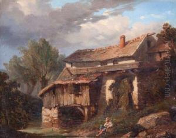 Le Repos Du Pecheur A L'ombre De Sa Chaumiere Oil Painting by Emile Francois Michel