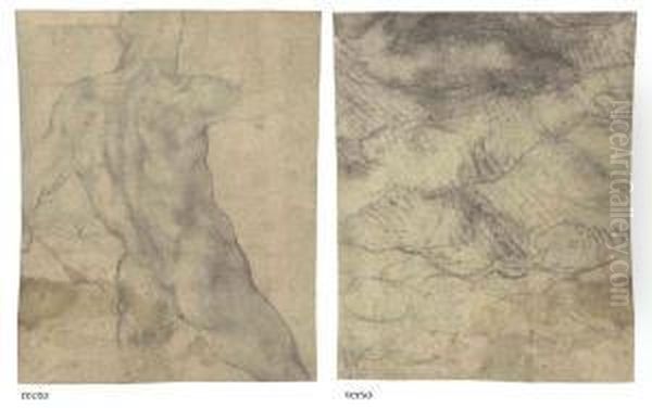 A Male Nude, Seen From Behind Oil Painting by Michelangelo Buonarroti