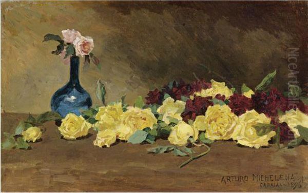 Bodegon Con Flores Oil Painting by Arturo Michelena