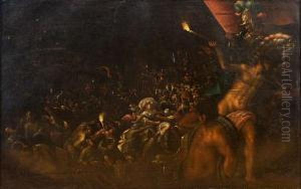 La Guerra Con I Troiani E Rapimento Di Elena Oil Painting by Andrea Michieli (see Vicentino)