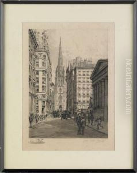 New York City Street Scene Oil Painting by Charles F. Mielatz