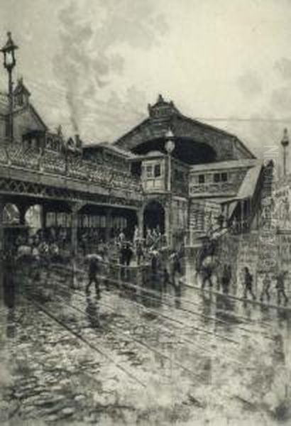 New York City Oil Painting by Charles F. Mielatz