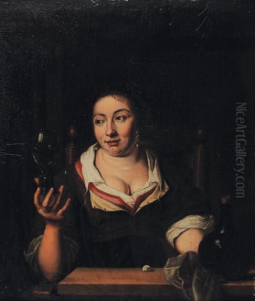 La Femme Au Verre Oil Painting by Jan Van Mieris