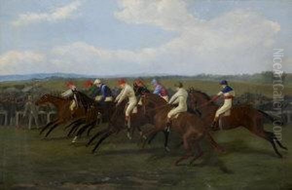 Start Of The Grand Prix De Paris Oil Painting by R.A. Miley