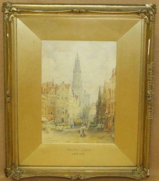 Street In Antwerp Oil Painting by James Robertson Miller