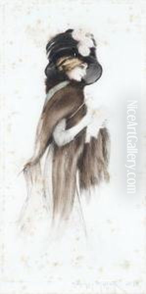 Donna Con Cappello Con Rose Oil Painting by Maurice Milliere