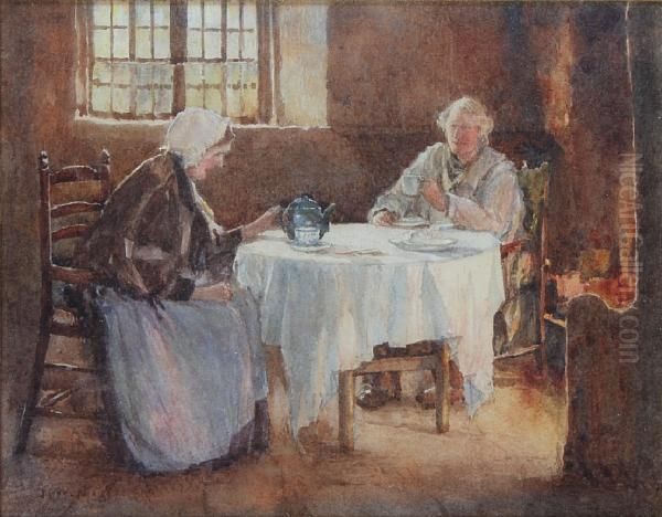 Firelight - Quiet Cup Of Tea Oil Painting by James W. Milliken