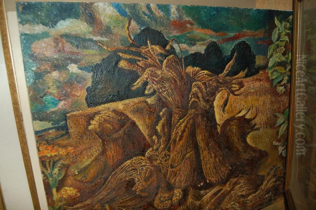 Study Of Awindswept Corn Field Oil Painting by Malcolm Milne