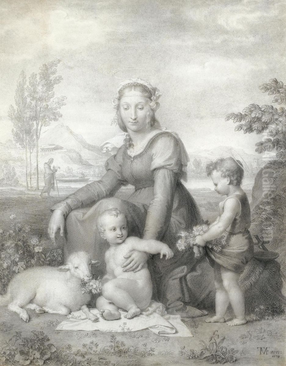 Virgin And Child With St John The Baptist Oil Painting by Tommaso Minardi