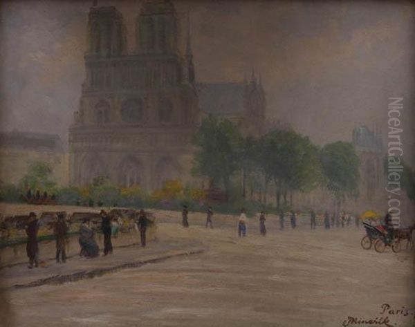 In Front Of Notre Dame In Paris Oil Painting by Jan Minarik