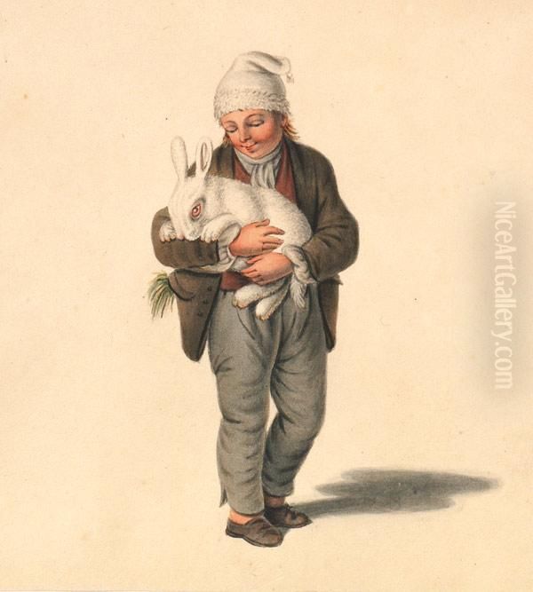 Knabe Mit Weisser Mutze Oil Painting by Gottfried Mind or Mindt