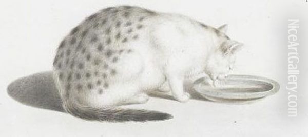 Katze Am Milchnapf Oil Painting by Gottfried Mind or Mindt