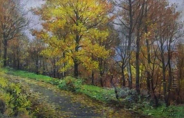 Chemin Borde D'arbres Oil Painting by Louis Emile Minet