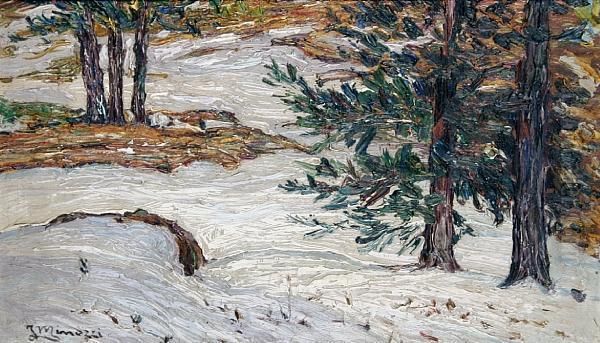 A Winter Woodland Scene Oil Painting by Professor Filiberto Minozzi