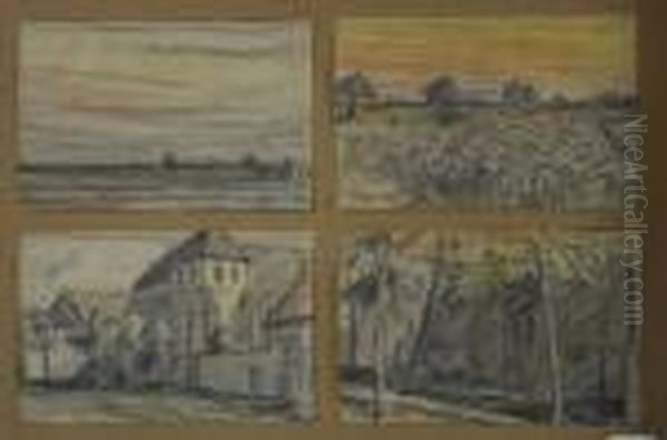 Schizzi Dell'oise (francia) - Pagine Di Album Oil Painting by Professor Filiberto Minozzi