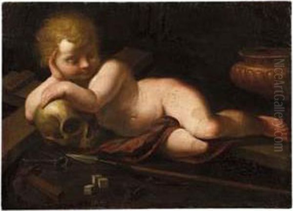 Vanitas Con Gesu Bambino E I Simboli Della Passione Oil Painting by Luigi Miradori Il Genovesino