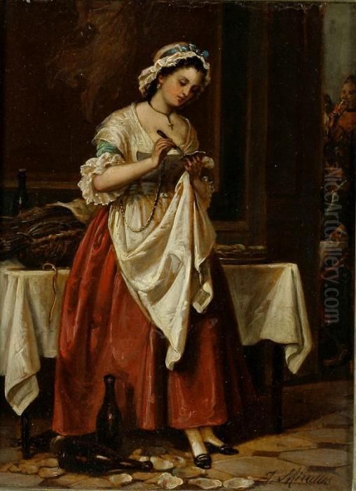 Girl With Red Skirt Oil Painting by Jose Miralles Darmanin